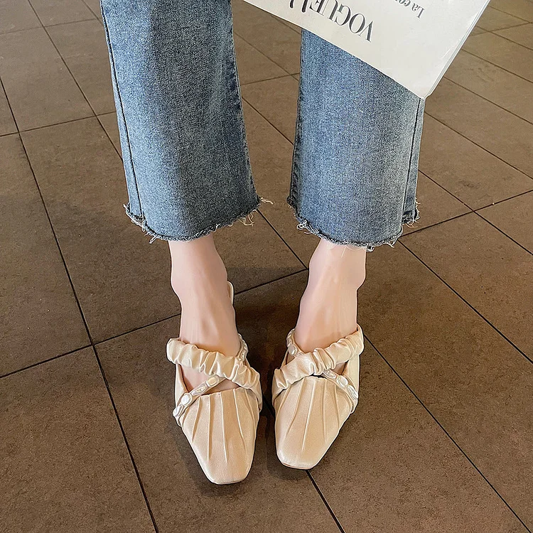 Nude Block Heel Sandals Pearl Vintage High Heels