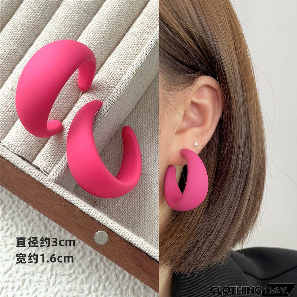 Women Fashion Geometric Fluorescent Rose Without Ear Hole Ear Clip Earrings