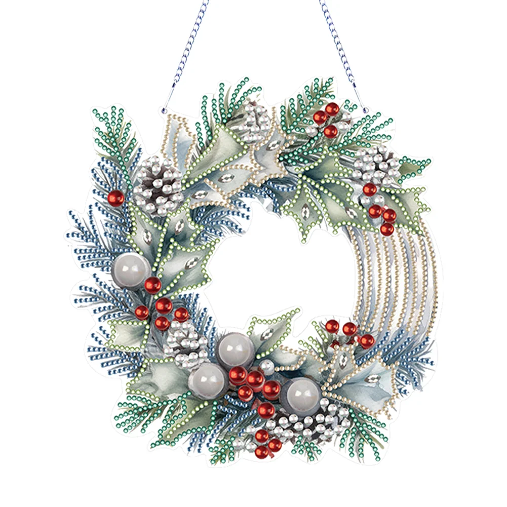 DIY Christmas Flower Wreath Acrylic Special Shaped Diamond Painting Wall Decor Wreath