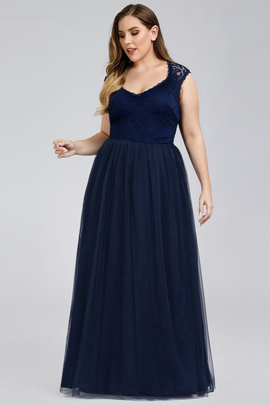 Elegant Lace Plus Size Prom Dress Long Tulle Evening Gowns Online 