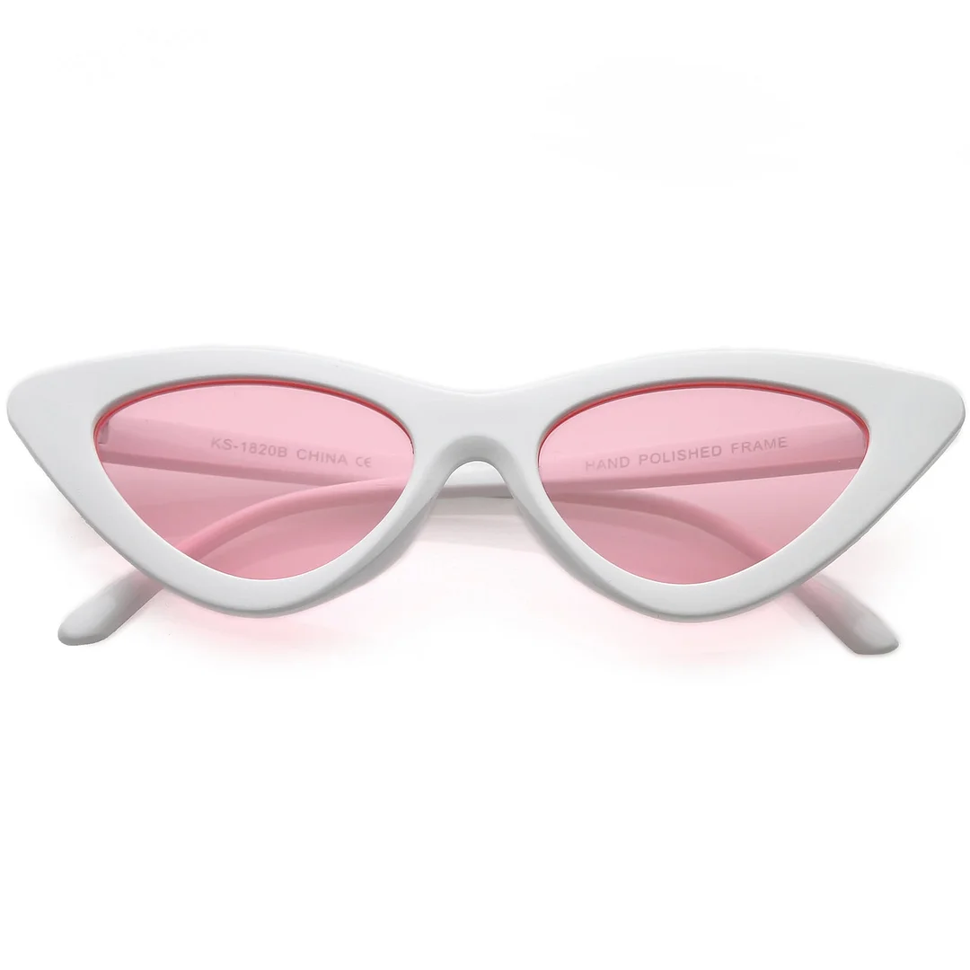 Womens Exaggerated Slim White Frame Cat Eye glasses Color Tinted Lens 48mm