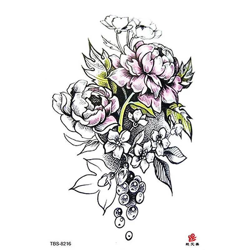 Sdrawing Temporary Tattoo Sticker Dark Snake Tattoos Flower Tatoos Body Art Geisha Water Transfer Clavicle Arm Fake Tatto