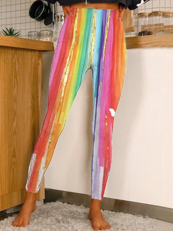 Rainbow Stripe Stretch Leggings