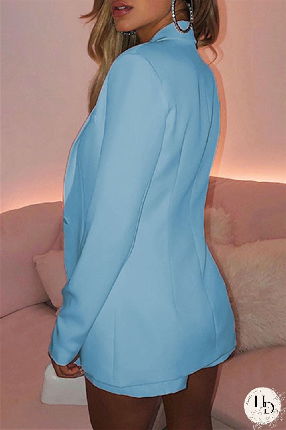 Pink Fashion Casual Solid Basic Turndown Collar Long Sleeve Two Pieces