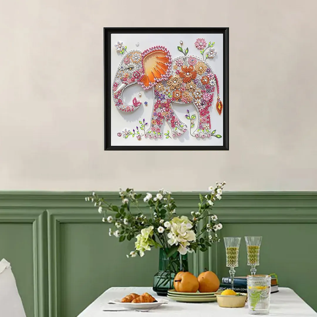 Diamond Painting - Partial Special Shaped Drill - Floral Elephant(Canvas|30x30cm)