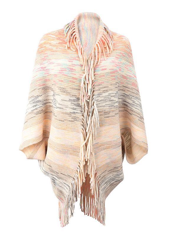 Women's V-neck Long Sleeve Cape Fringe Sweater Top