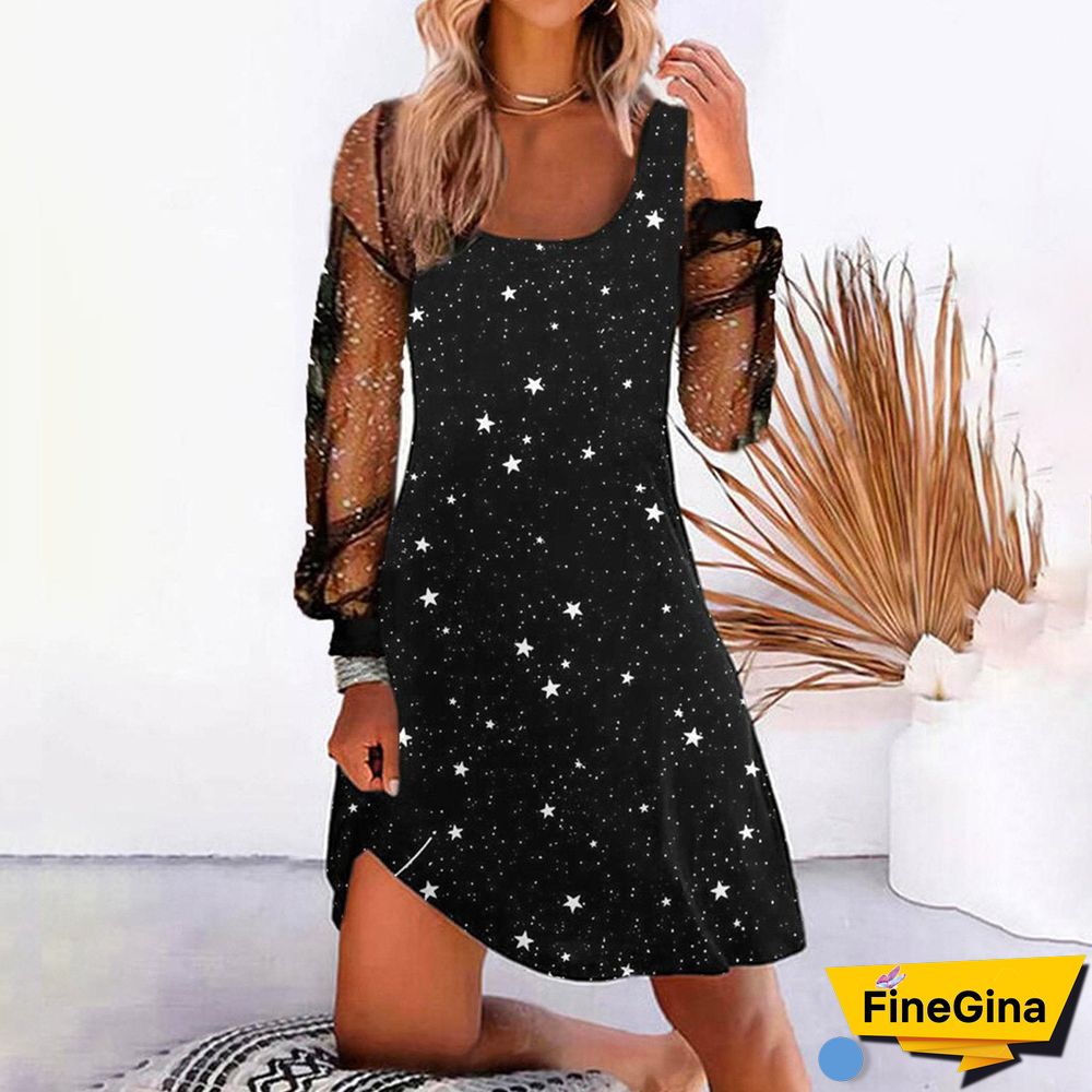 Flower Printed Women Black Dress