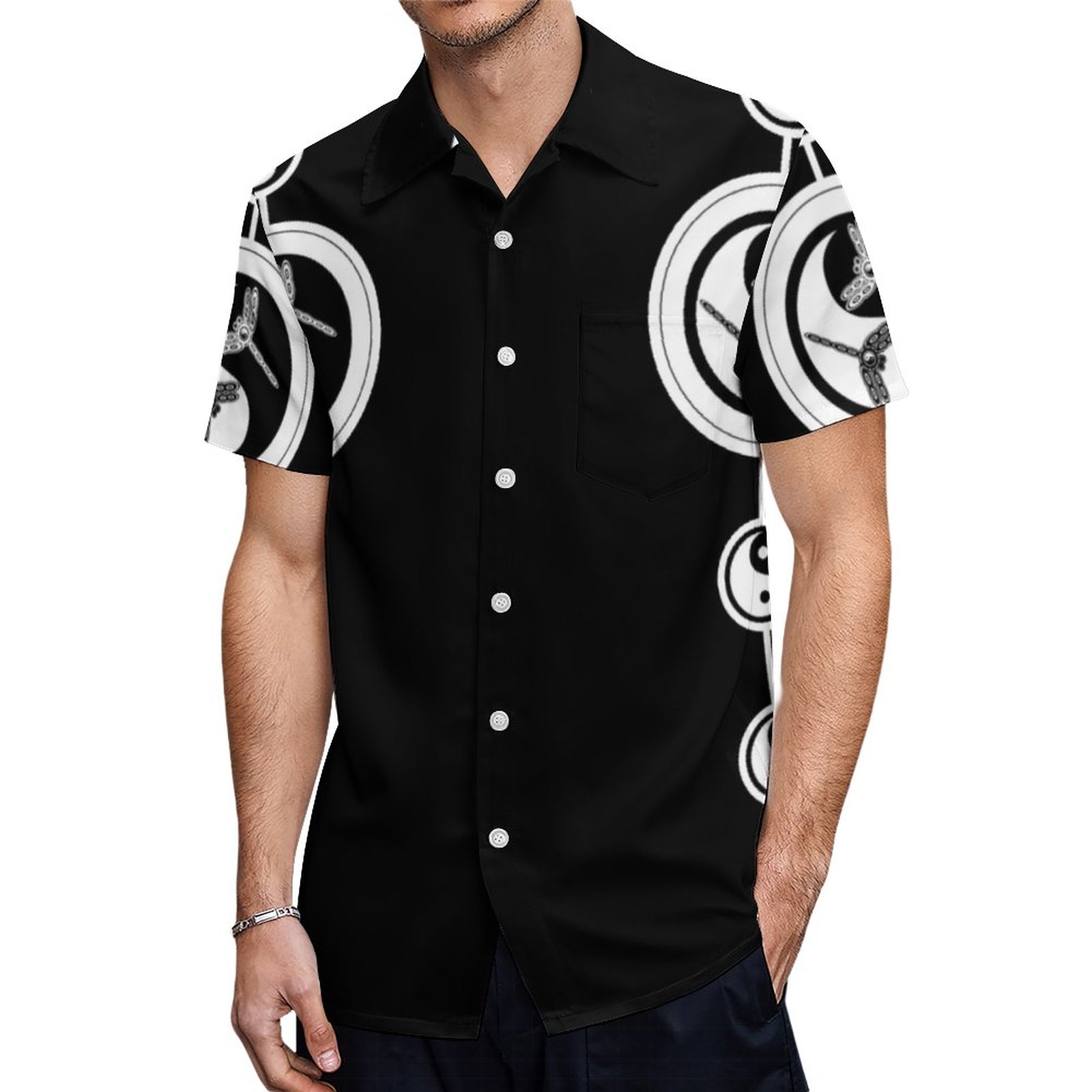 Yin Yang Black And White Figure 8 Dragonflies Hawaiian Shirt Mens Button Down Tropical Hawaii Beach Shirts