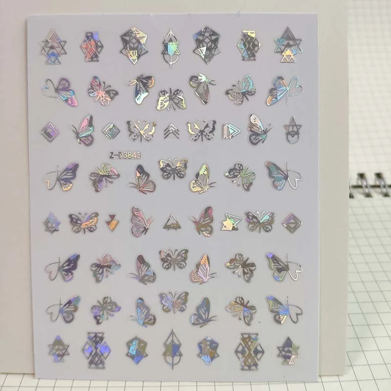 1pc Holographic New Laser Butterfly Designs Nail Sticker Silver Adhensive Slider Decoration DIY Nail Art Stickers Manicure Decor