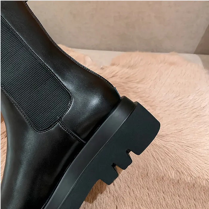 Korea Simple Zipper Artificial plush Heels Martin Boots Shoes