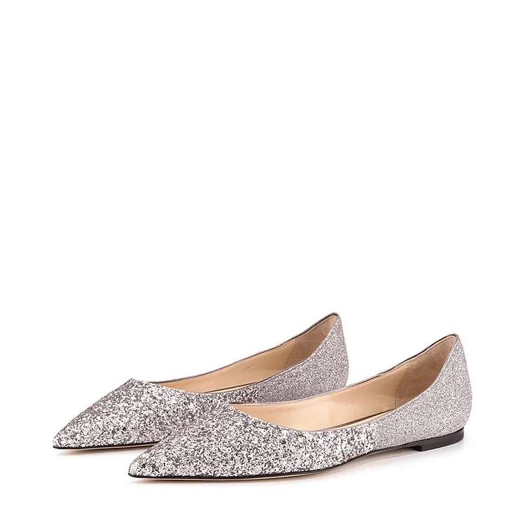 Silver Pointy Toe Sparkly Comfortable Flats |FSJ Shoes