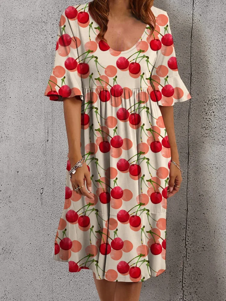 Short Sleeve Floral Scoop Neck Midi Dress