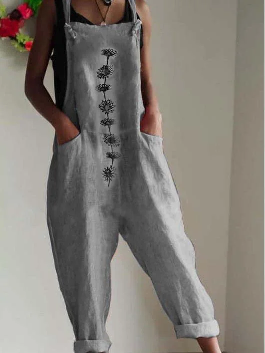 Casual Women's Jumpsuits Print Pocket Sleeveless Jumpsuit