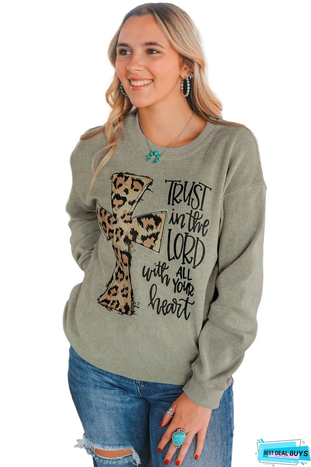 Jesus Cross Corded Oversized Sweatshirt