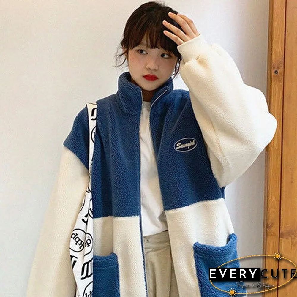 Womens Coats: Warm Thick Loose Casual Student Jacket Turndown Collar Long Sleeves