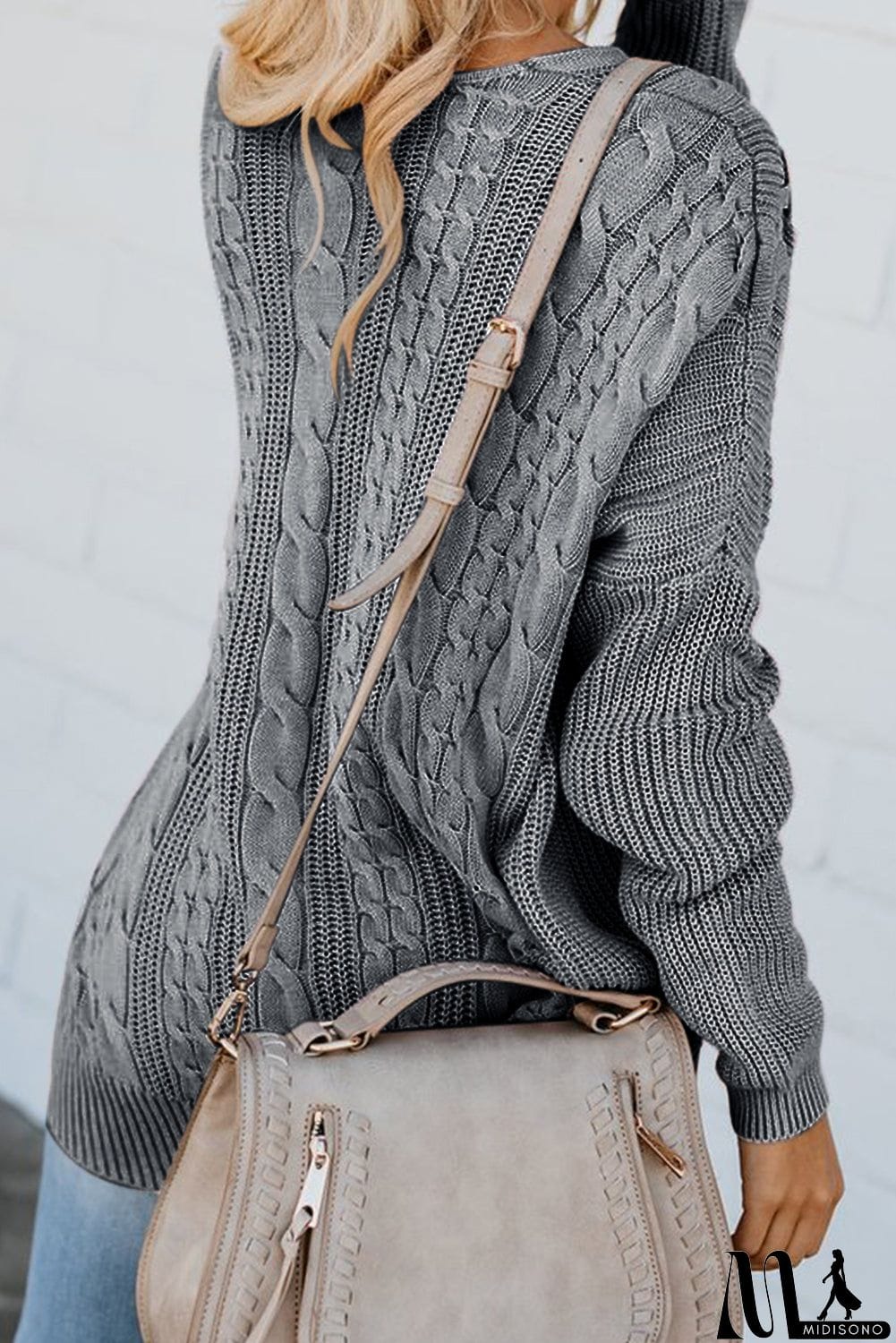 MidiSono - Love Letters Cable Knit Lace Up Sweater