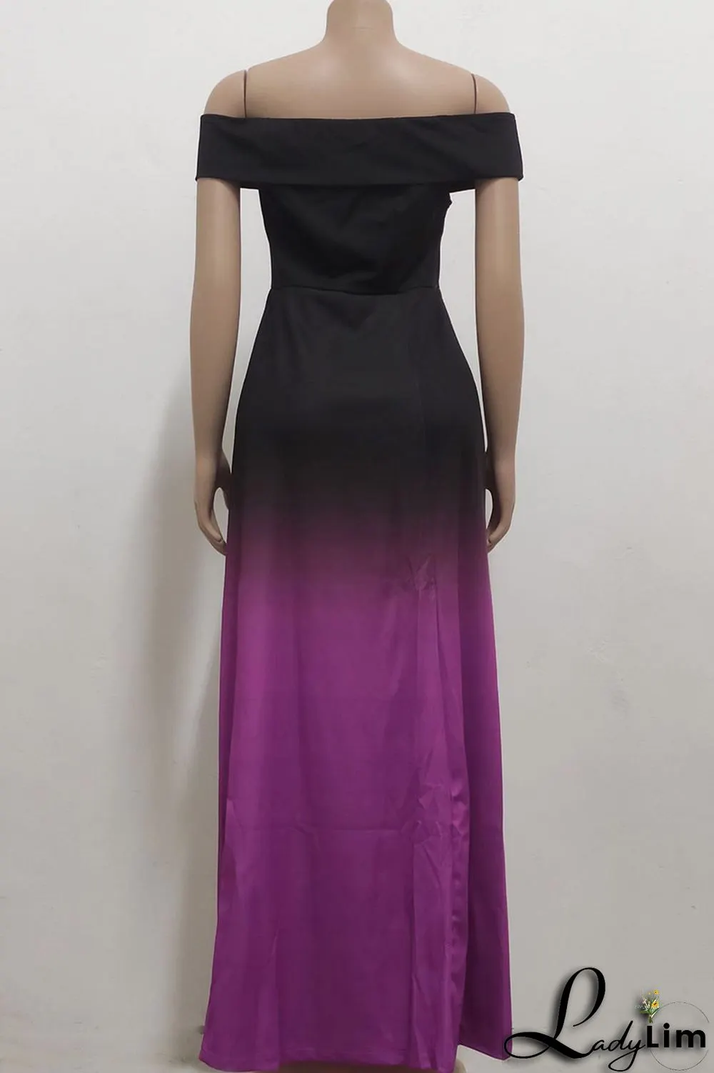 Purple Casual Gradual Change Print Patchwork Off the Shoulder A Line Dresses