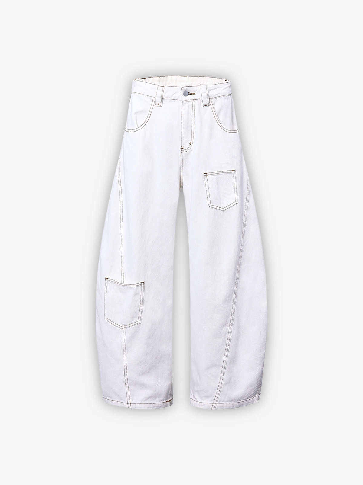White Act Chic High Waisted Curved Leg Baggy Jeans Front