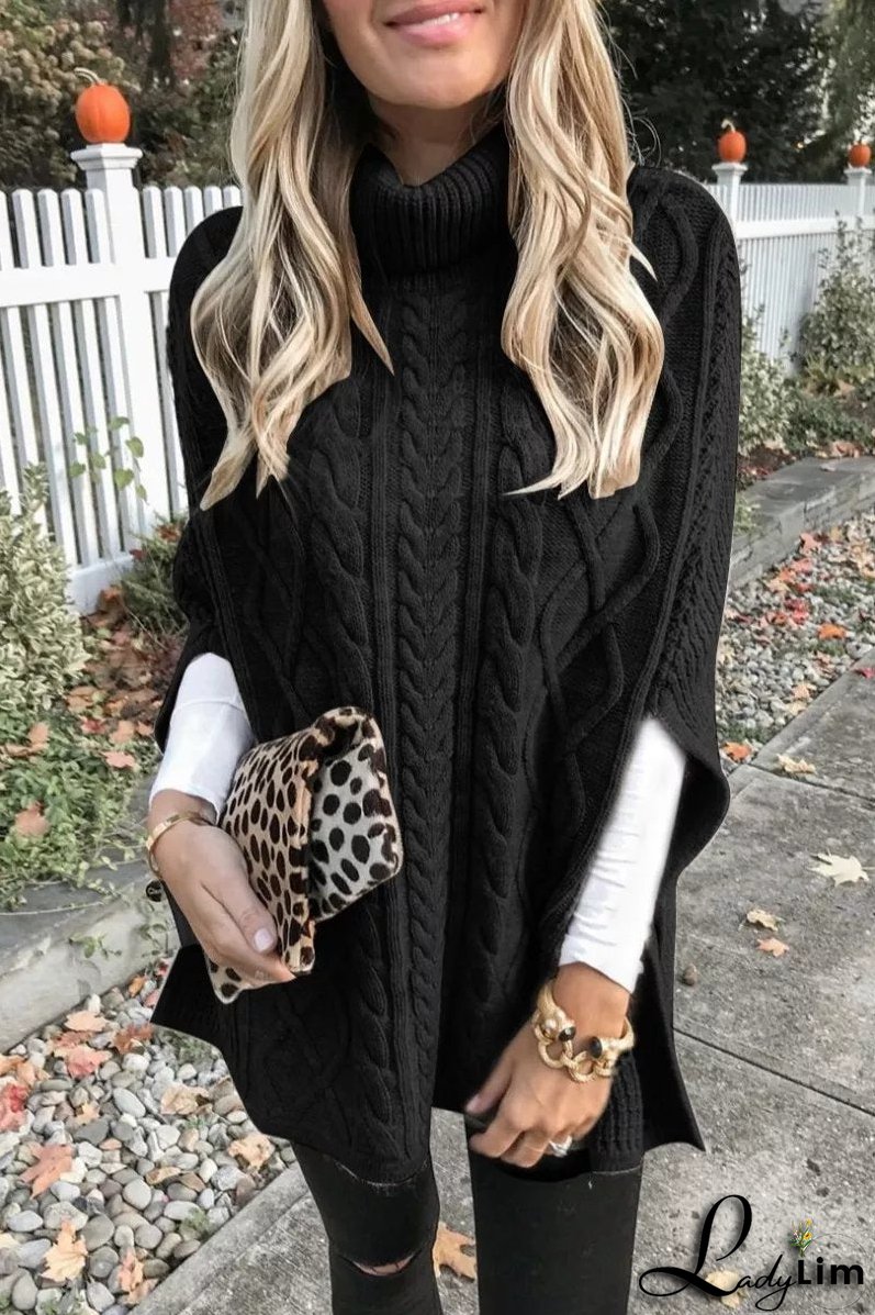 High Neck Loose Cable Knit Pattern Stitching Sweater Tops （7 Colors）