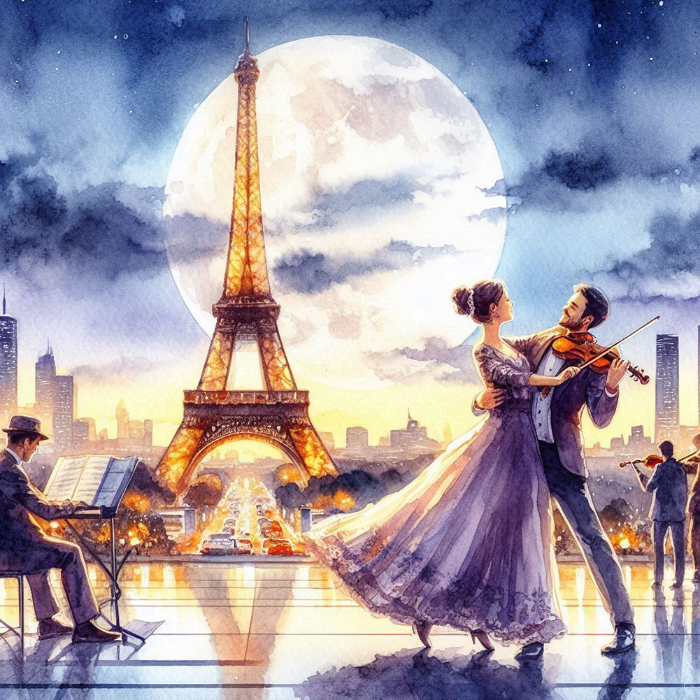 Dancing Under The Eiffel Tower 40*40cm(canvas) full round drill diamond painting