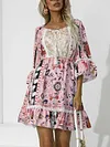 Half Sleeve Floral Print Split-Joint Empire A-Line Mini Dress
