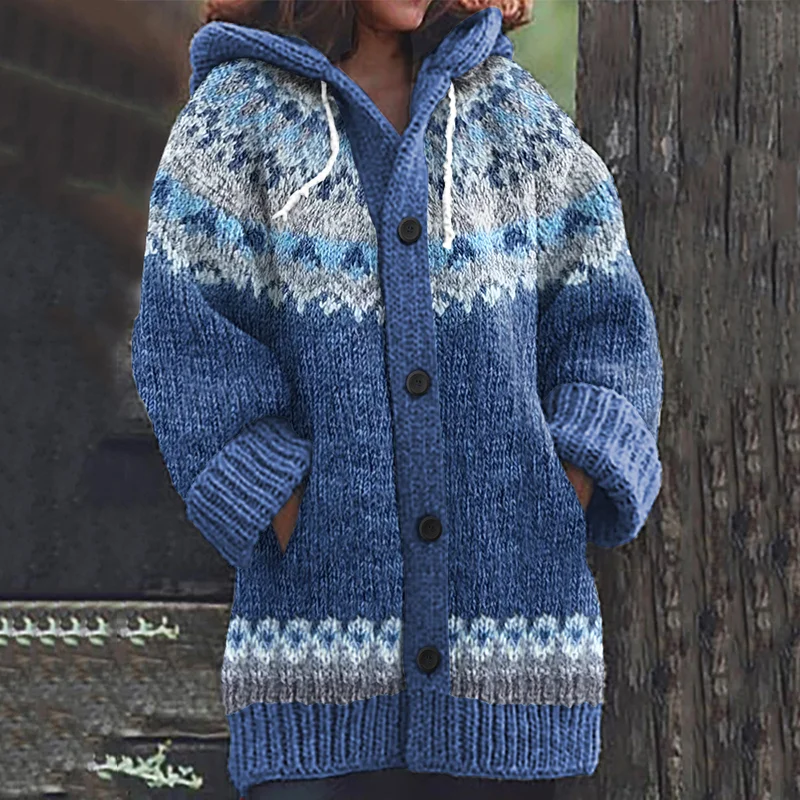 Vintage Tribal Icelandic Knitted Pattern Cozy Cardigan Sweater