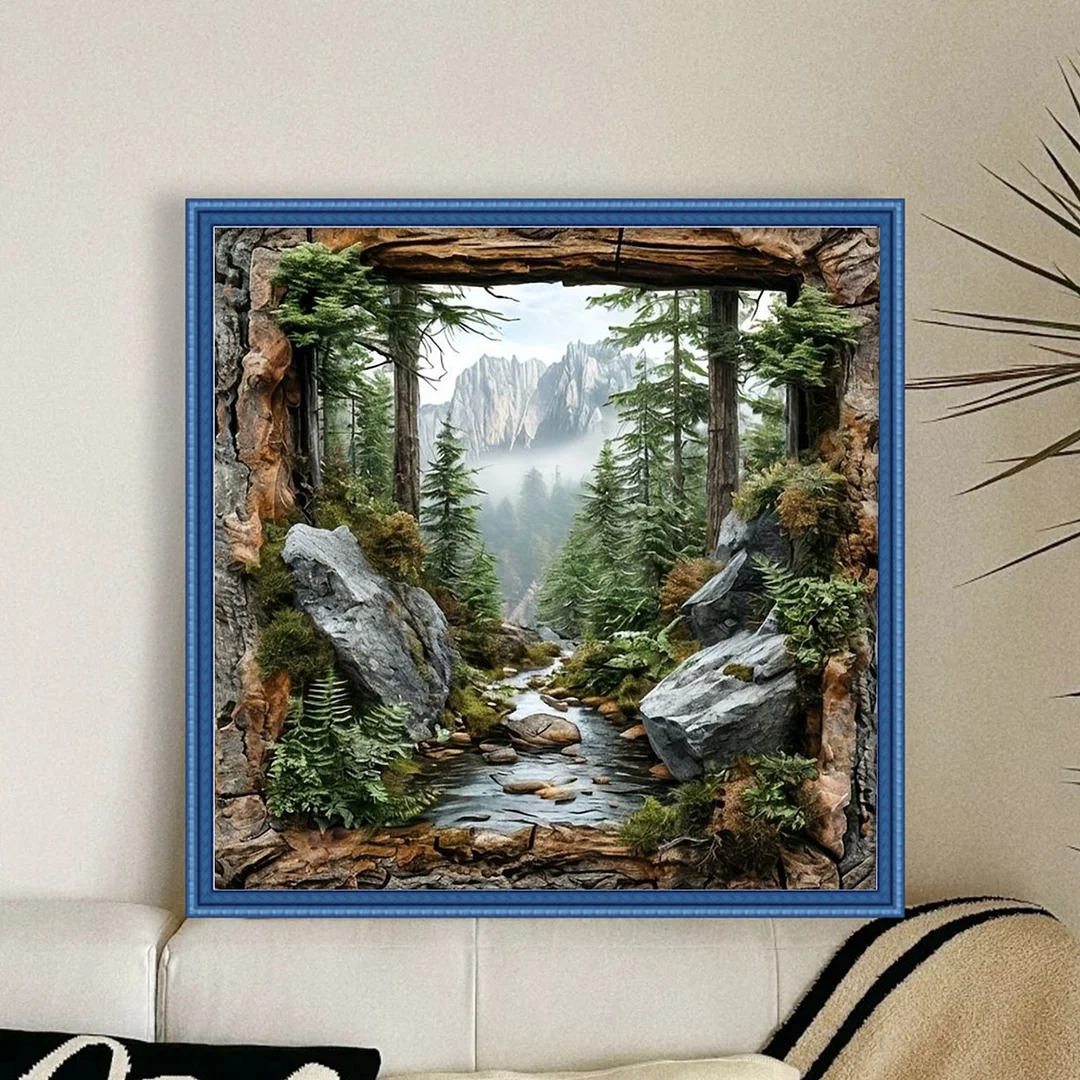 Mountain Forest Scenery Full 14CT DIY Stamped Cross Stitch Kits 40x40cm Gift
