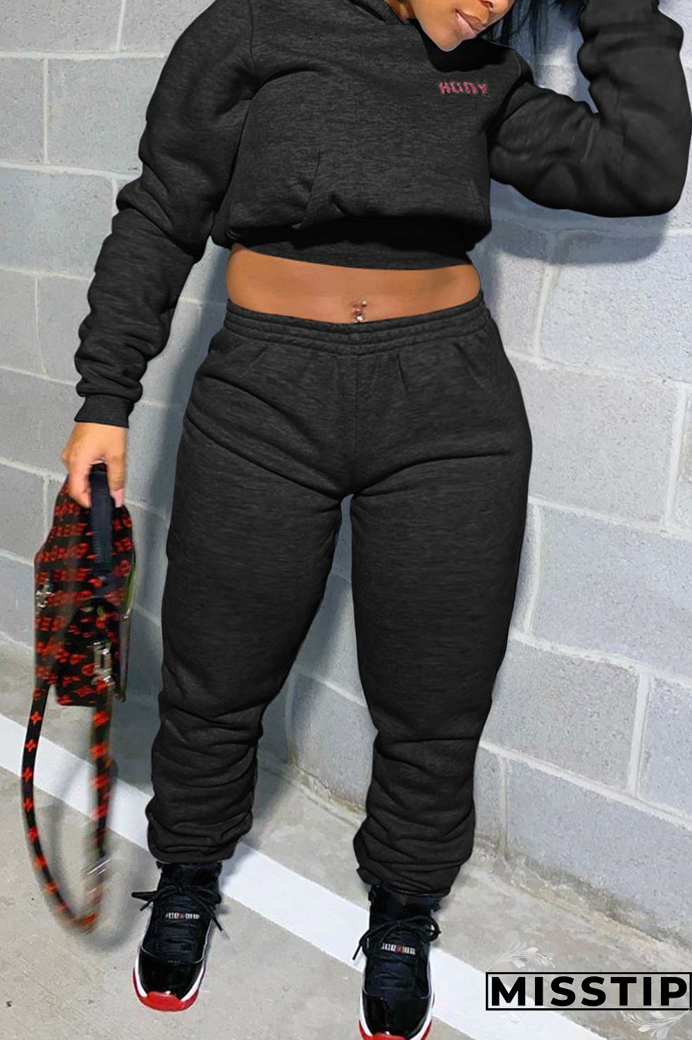 Gray Fashion Casual Hooded Collar Long Sleeve Regular Sleeve Letter Print Plus Size Set