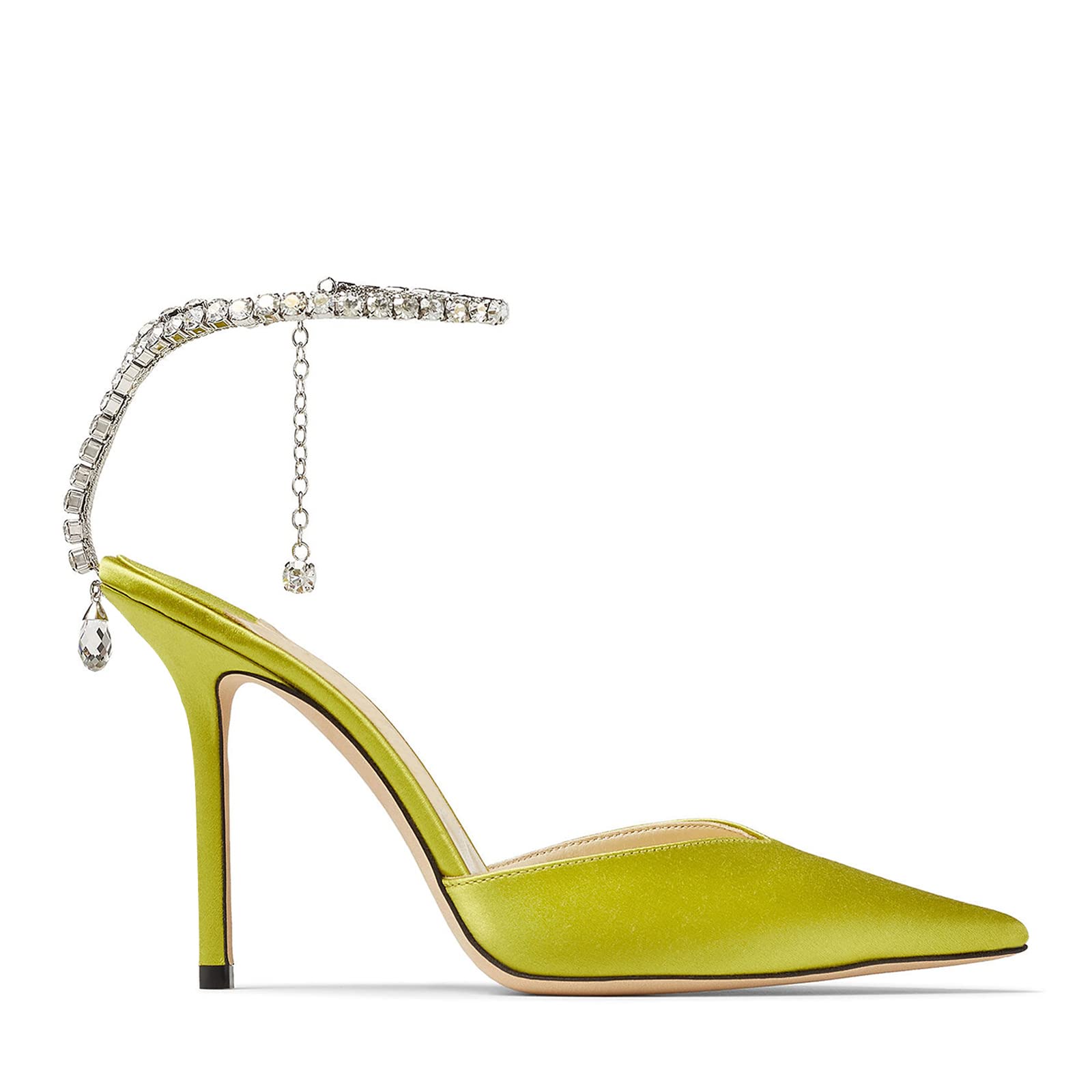 100mm Women's Sandals Crystal Chain Ankle Straps Rhinestones Buckle Heels Stiletto Satin Dress Shoes-vocosishoes