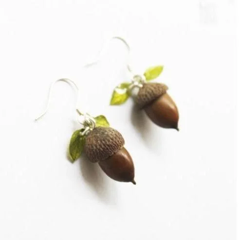 Fairy Tales Aesthetic Cottagecore Fashion Real Acorn Earrings with Leaves QueenFunky