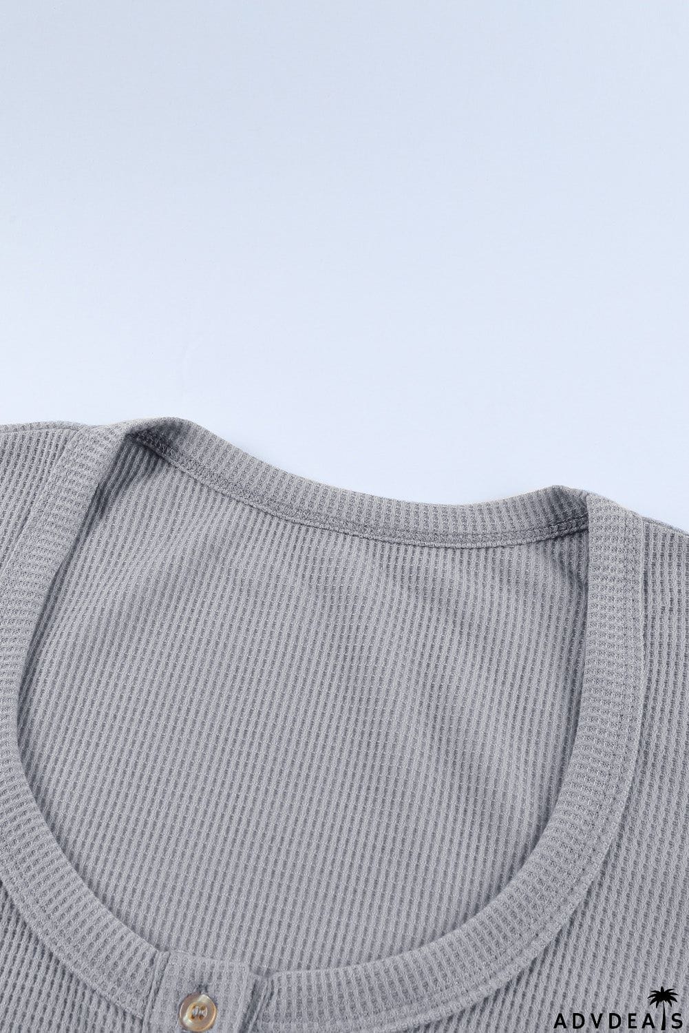 Scoop Neck Button Closure Ribbed Long Sleeve Top