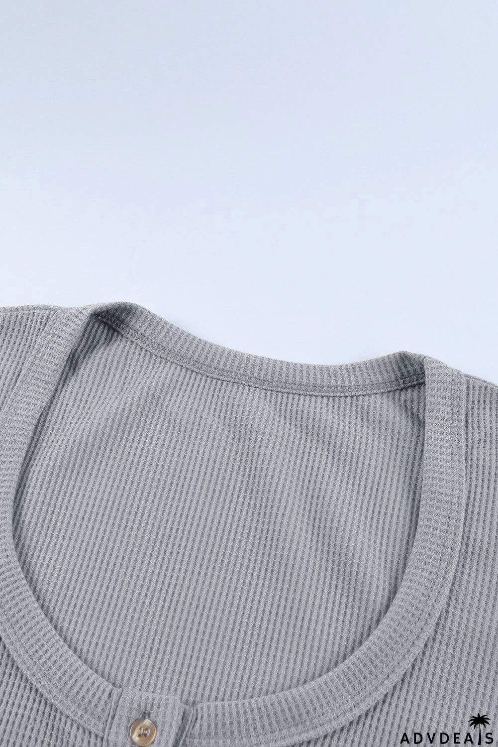 Scoop Neck Button Closure Ribbed Long Sleeve Top