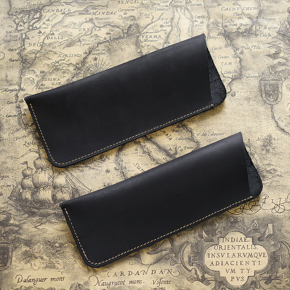 Retro Crazy Horse Leather Pen Bag Simple Handmade Leather Small Pen Case Men and Women Portable Storage Glasses Protective Case