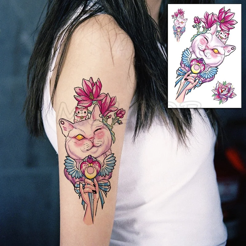 Temporary Tattoo Stickers Rose Sapphire Red Flower Fake Tatto Waterproof Tatoo Back Leg Arm Belly Big Size for Women Men Girl