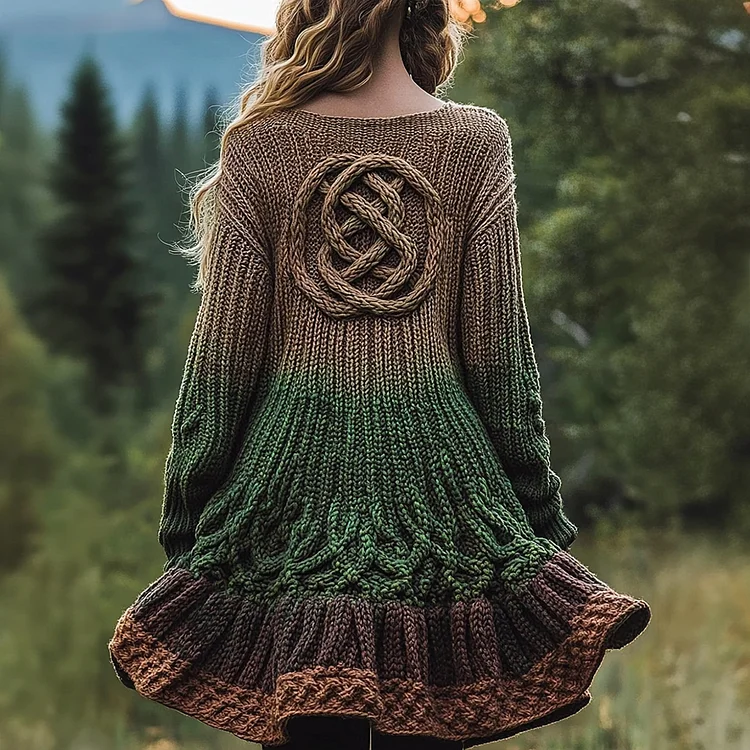 Women's Celtic Knotted Totem Contrast Color Sweater Dress