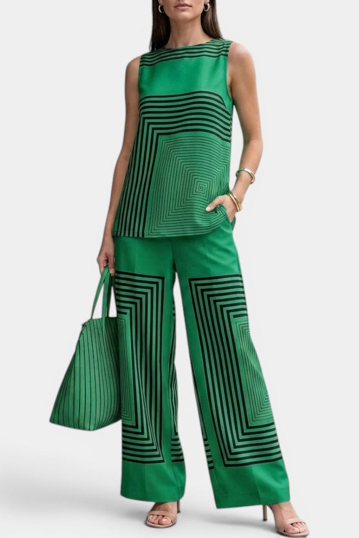 Geometric Print Sleeveless Top with Wide-Leg Pants Set