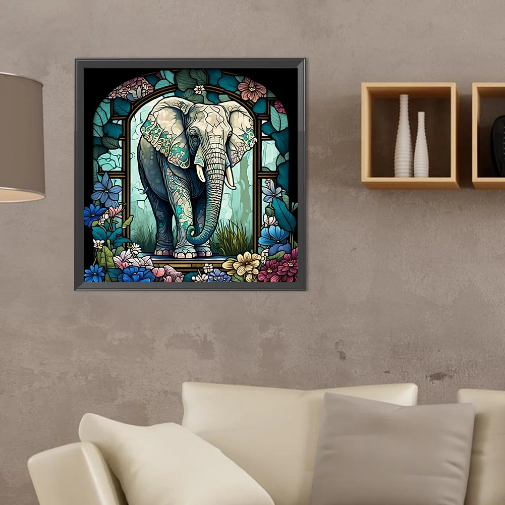 Diamond Painting - Full Round Drill - Stained Glass Elephant(Canvas|40*40cm)