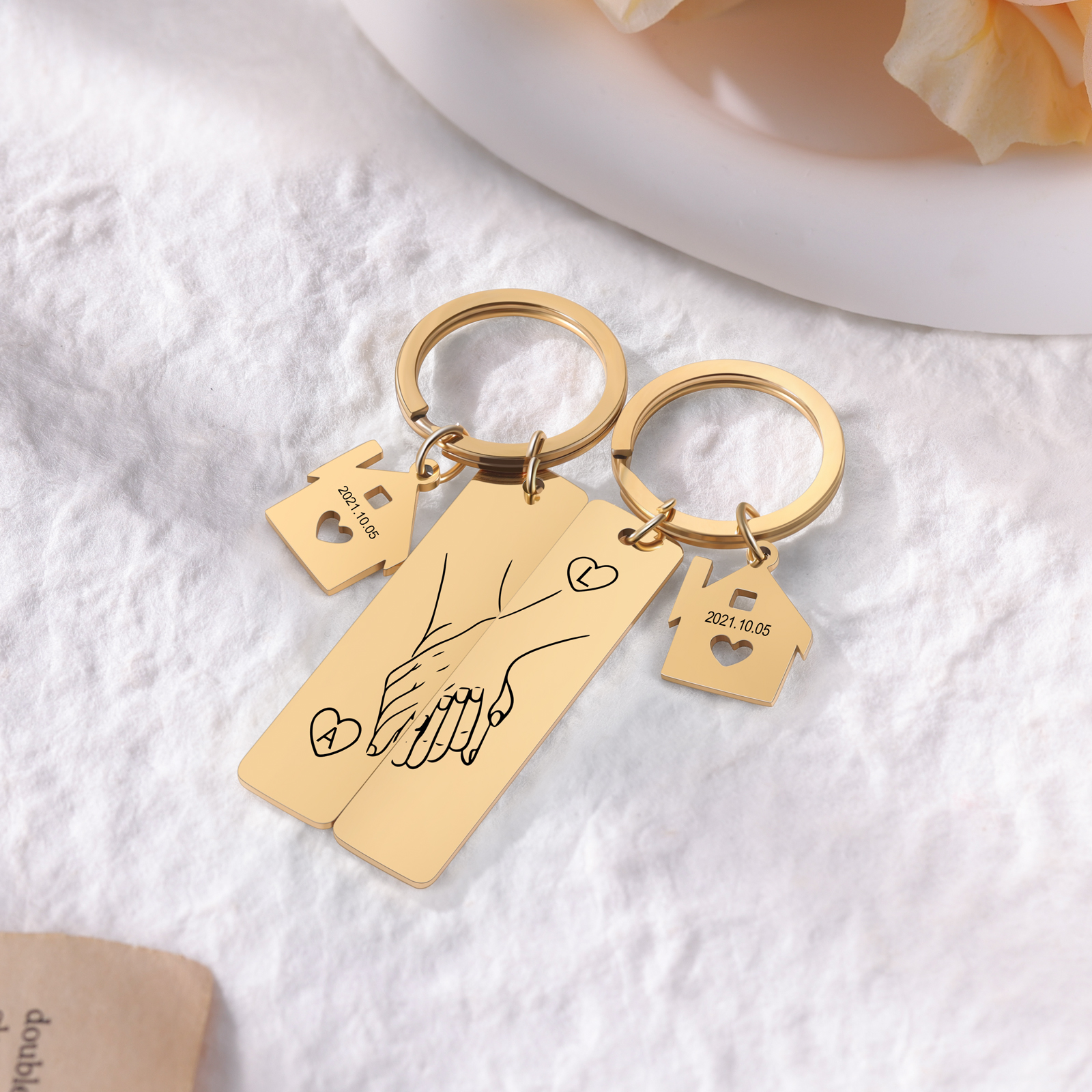 To My Man/My Love Keychain Holding Hands Couple Keychain Set Personalised Date Initial Keyring Matching Couple Gifts-Jessemade AU