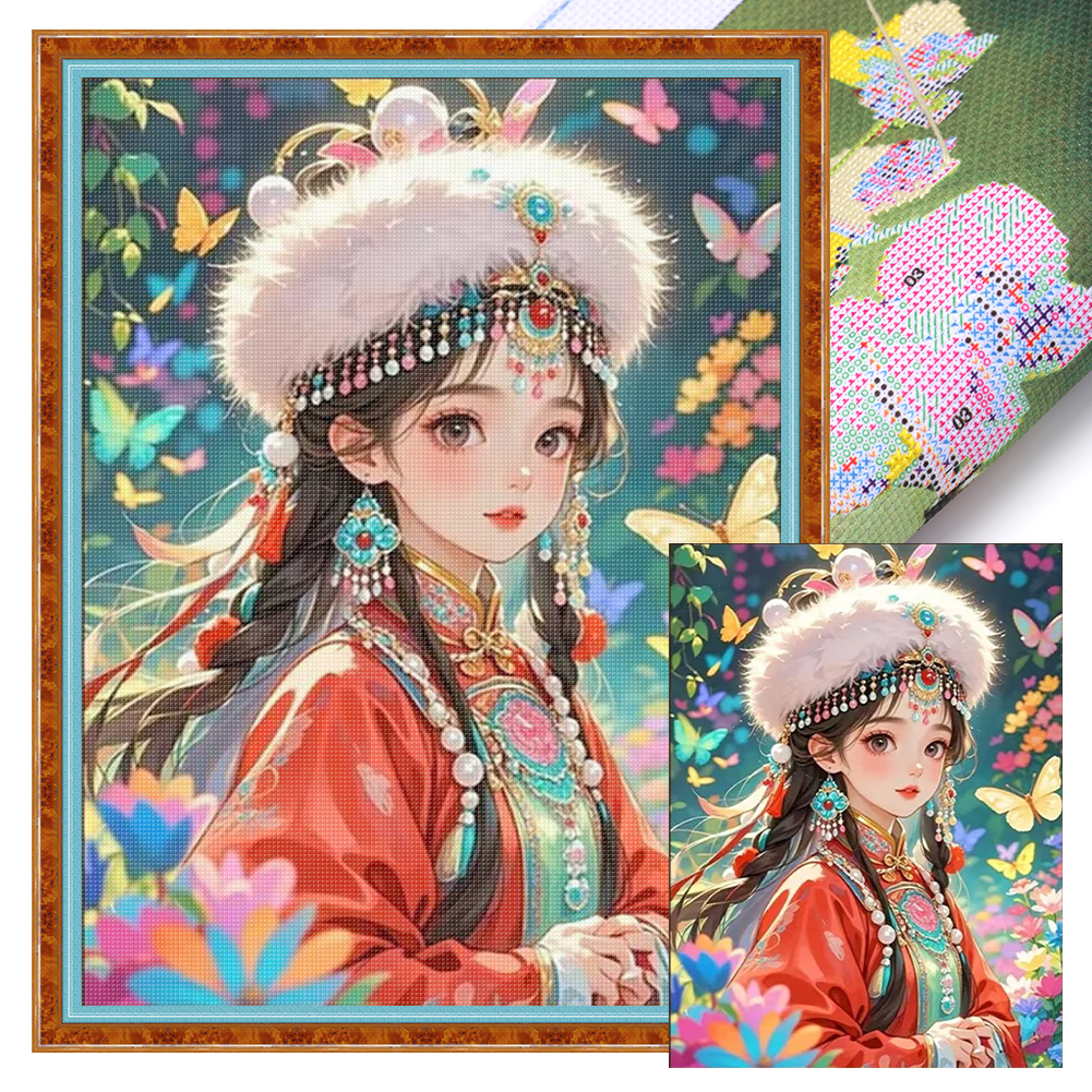 Butterfly Girl Full 14CT Pre-stamped Canvas(40*55cm) Cross Stitch