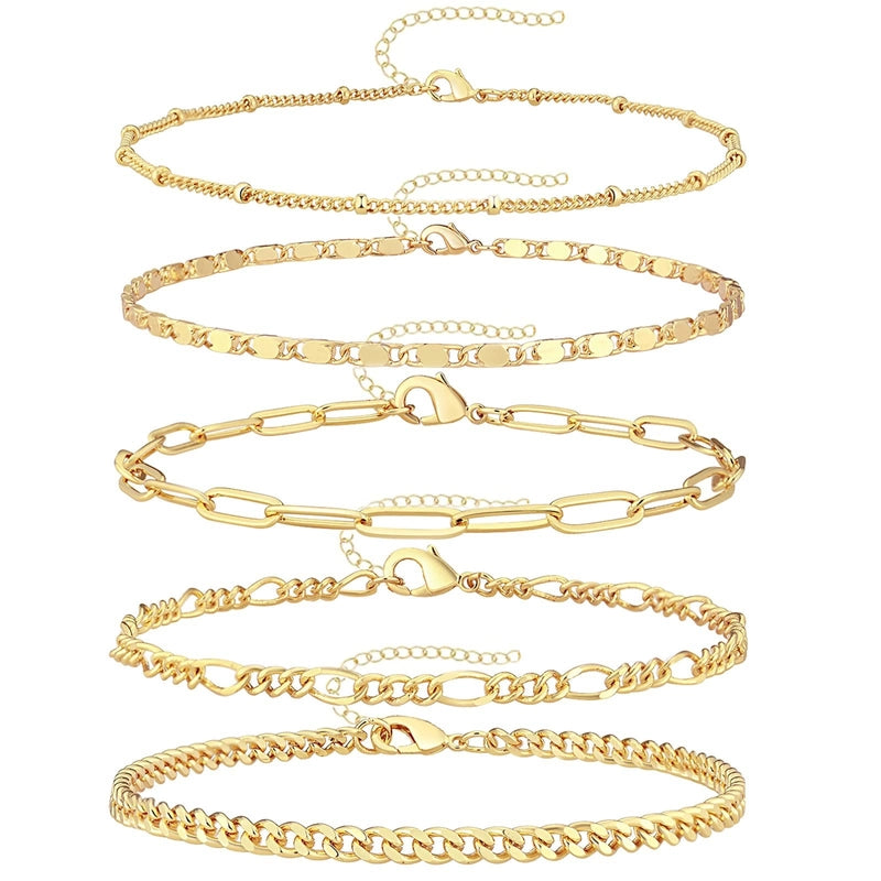 Jewelry Simple 5-piece Bracelet Set Fashion Metal Clip Bead Chain Combination Women's Bracelet