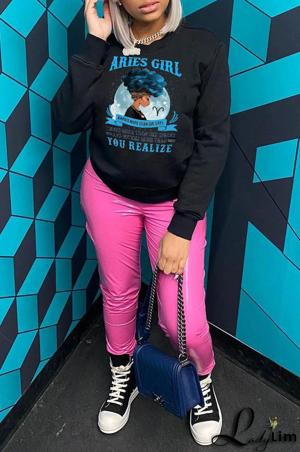 White Fashion Vintage Print Patchwork Letter O Neck Tops