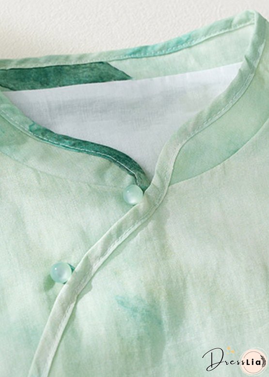 Retro Green Print Button Maxi Dresses Summer