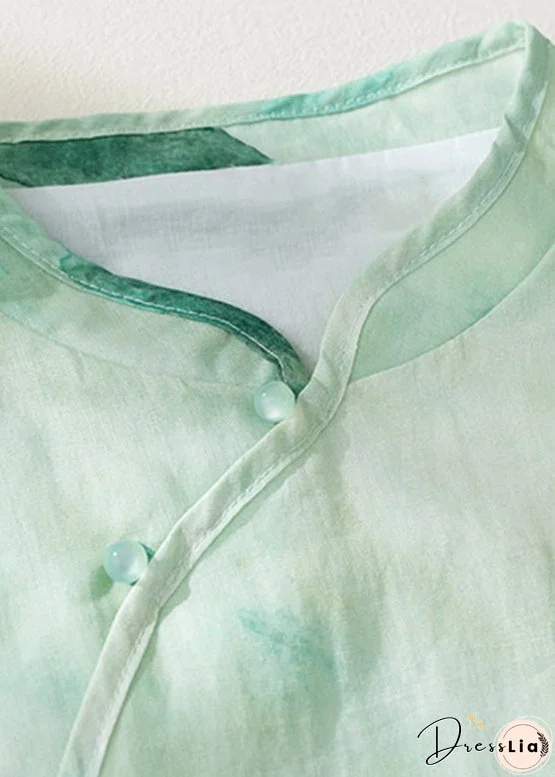 Retro Green Print Button Maxi Dresses Summer