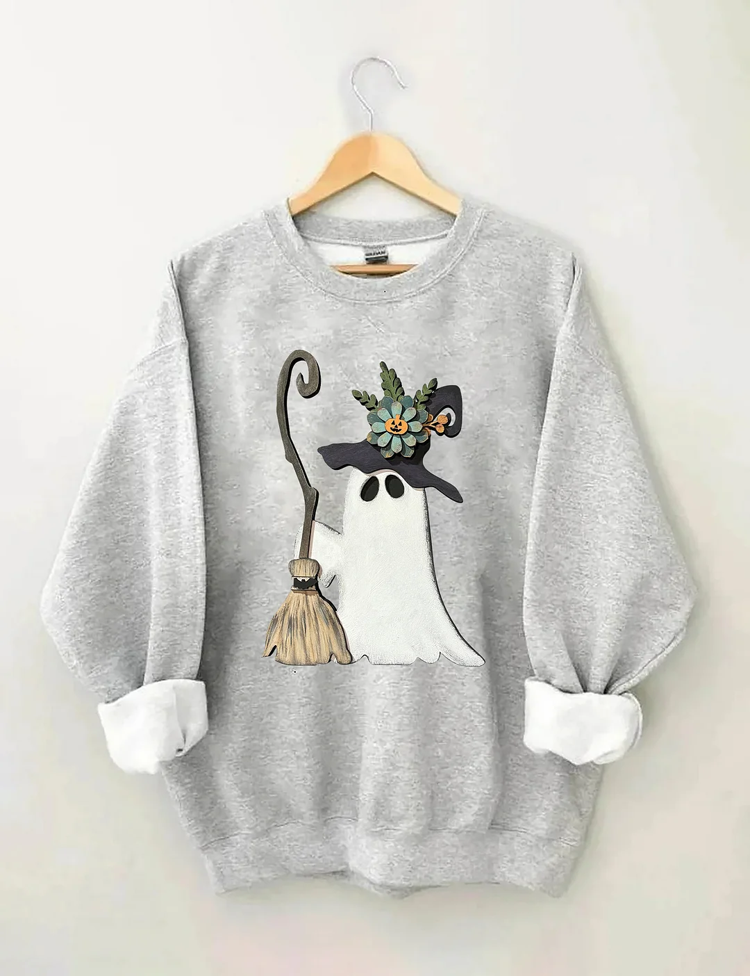 Ghost Witch With Broomstick Sweatshirt