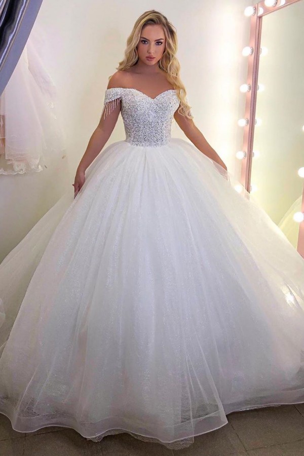 Chic Long Classy Off-the-Shoulder Wedding Dress On Sale - lulusllly
