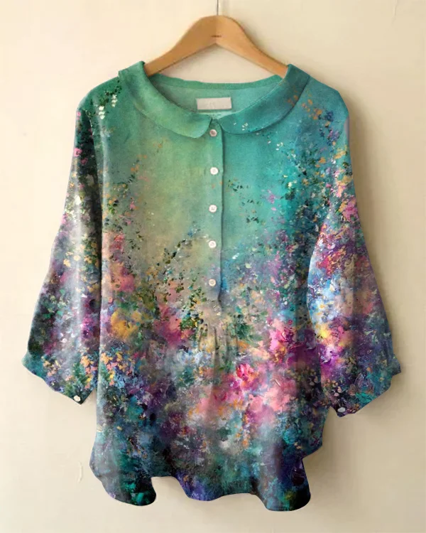 Vintage Long Sleeve Peter Pan Collar Floral Print Shirt