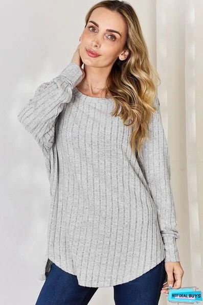 Basic Bae Full Size Ribbed Round Neck Slit T-Shirt