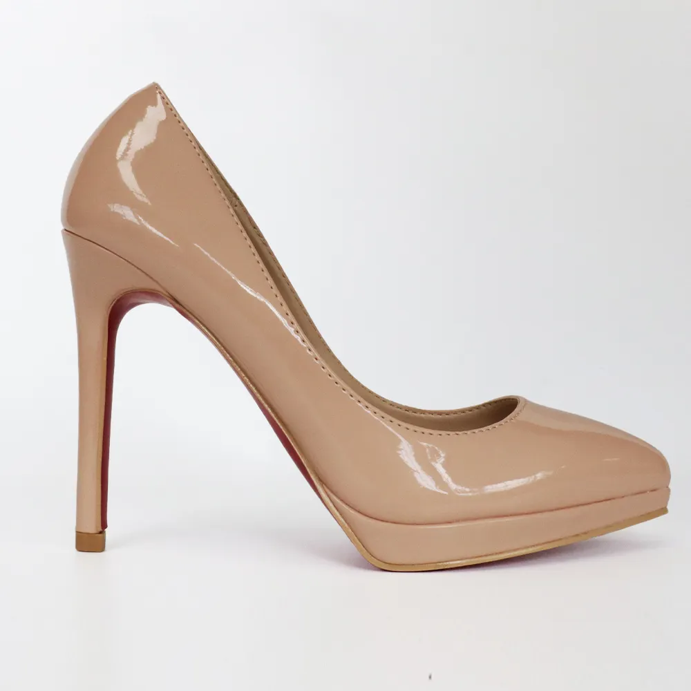 110mm Women High Heels Platform Dressy Pumps Nude Patent-vocosishoes