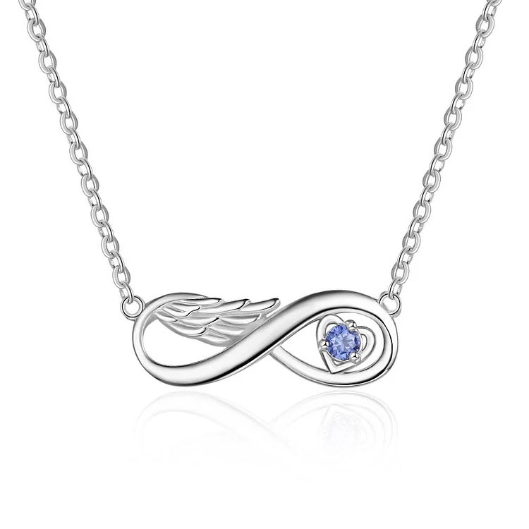 Wing Infinity Necklace with Birthstone Personalized Necklace Name Engraved Pendant