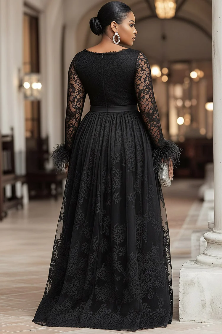 green emerald velvet dress Plus Size Boat Neck Evening Dress with Sleeves main image 1